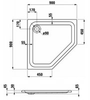 Laufen SOLUTIONS sprchová vanička akrylátová 900x900 mm, pětiúhelník, bílá   H2145020000001
